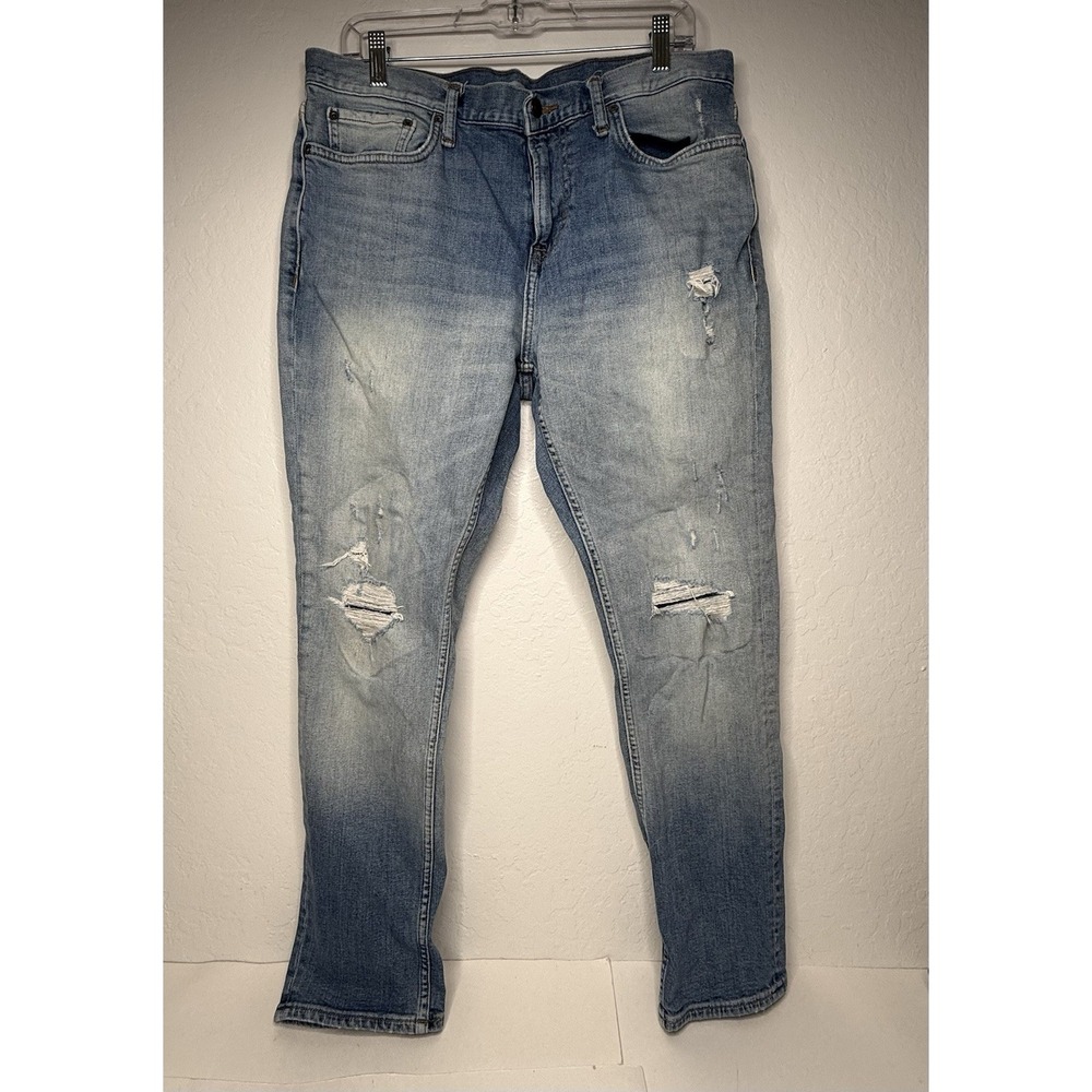 Old Navy Jeans Mens‎ 34x30 Blue Denim Cotton Tapered Faded Light Wash Distressed